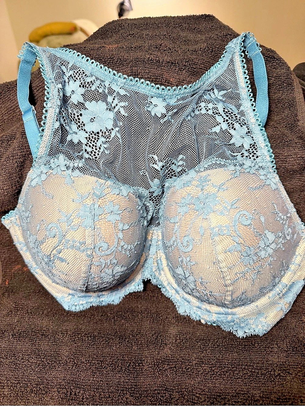 Victoria's Secret Dream Angels High-Neck Lace Bra Blue 34DD/F75 - Picture 3 of 8